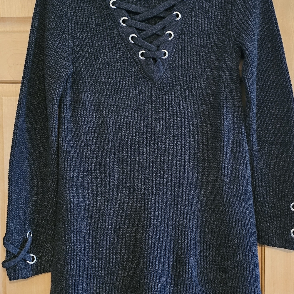 Long medium weight and cable sweater